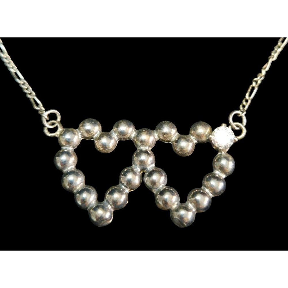 Rare Sterling Silver Anna Sheffield Double Heart Necklace